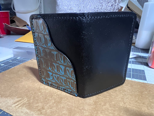 Black Horween Waxed Flesh Bifold with Alligator-Embossed Accents